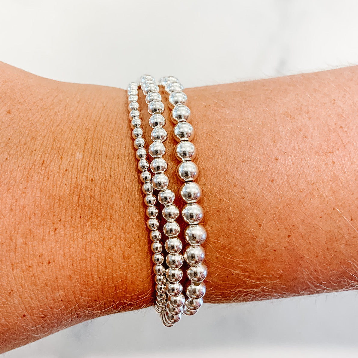 Classic Silver Beaded Bracelet Set