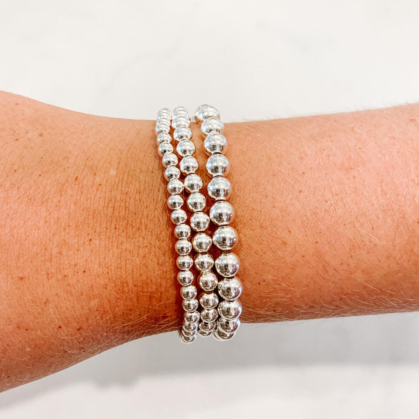 Classic Silver Beaded Bracelet Set