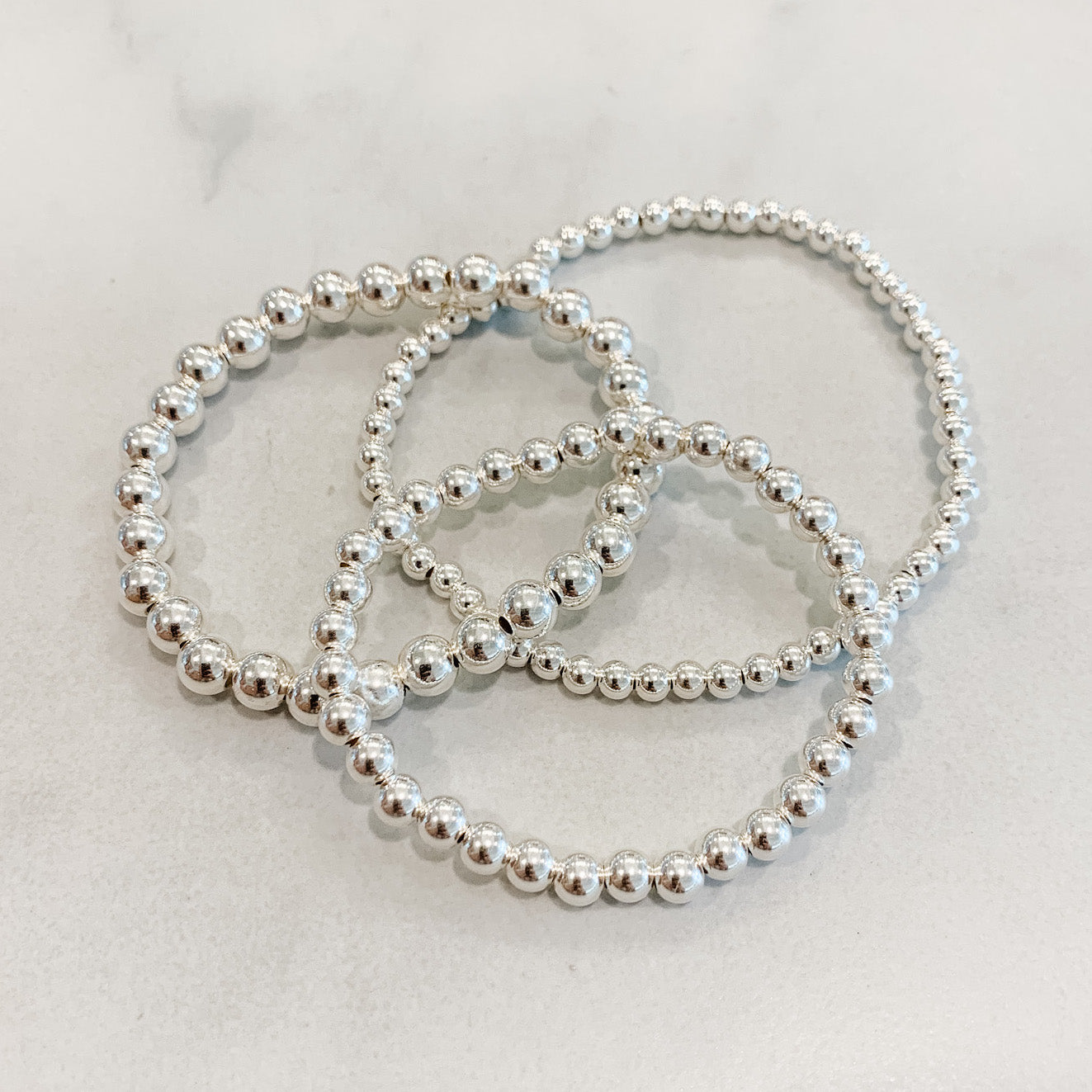 Classic Silver Beaded Bracelet Set