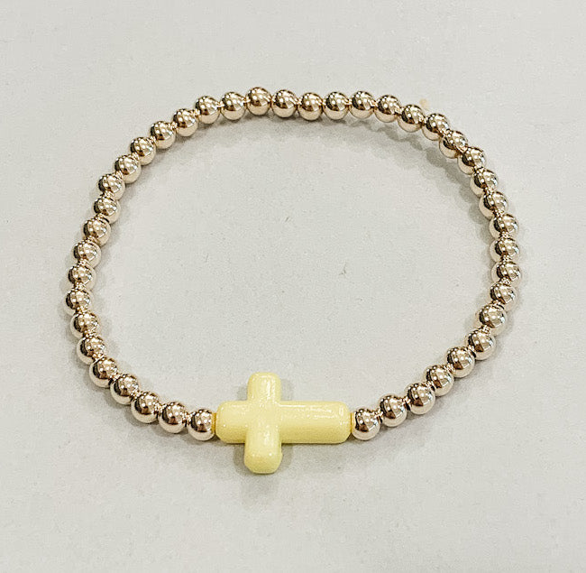 Children's Classic Gold Beaded Bracelet - Acrylic Cross