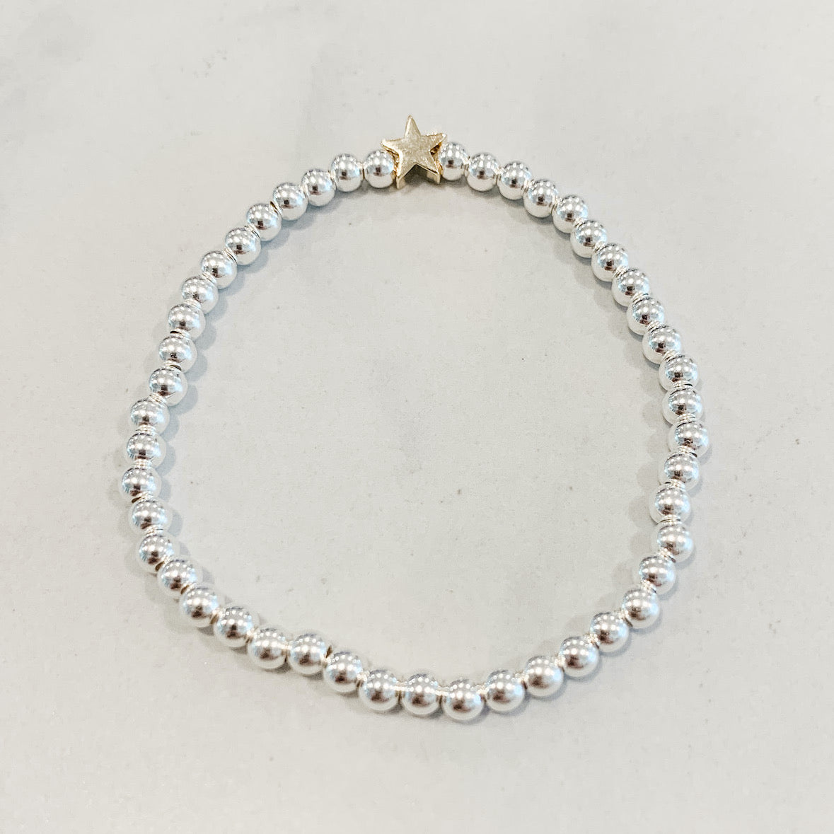 Children's Classic Silver Beaded Bracelet - Gold Star