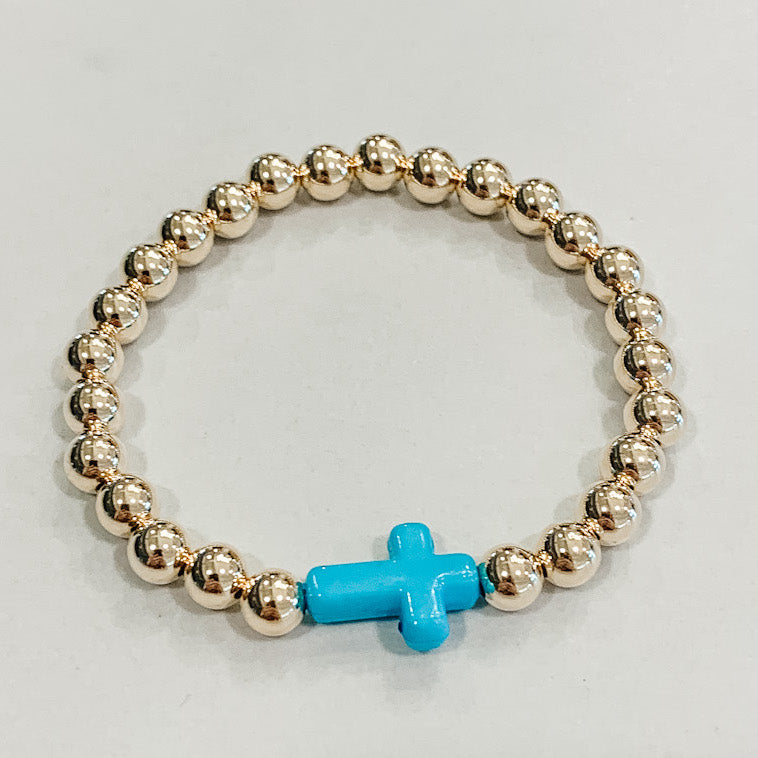 Children's Classic Gold Beaded Bracelet - Acrylic Cross