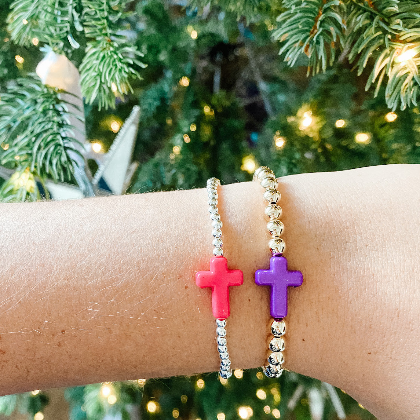 Children's Classic Gold Beaded Bracelet - Acrylic Cross