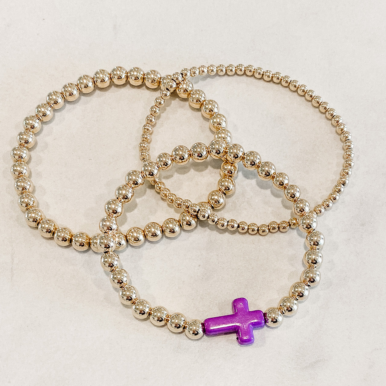 Children's Classic Gold Beaded Bracelet - Acrylic Cross