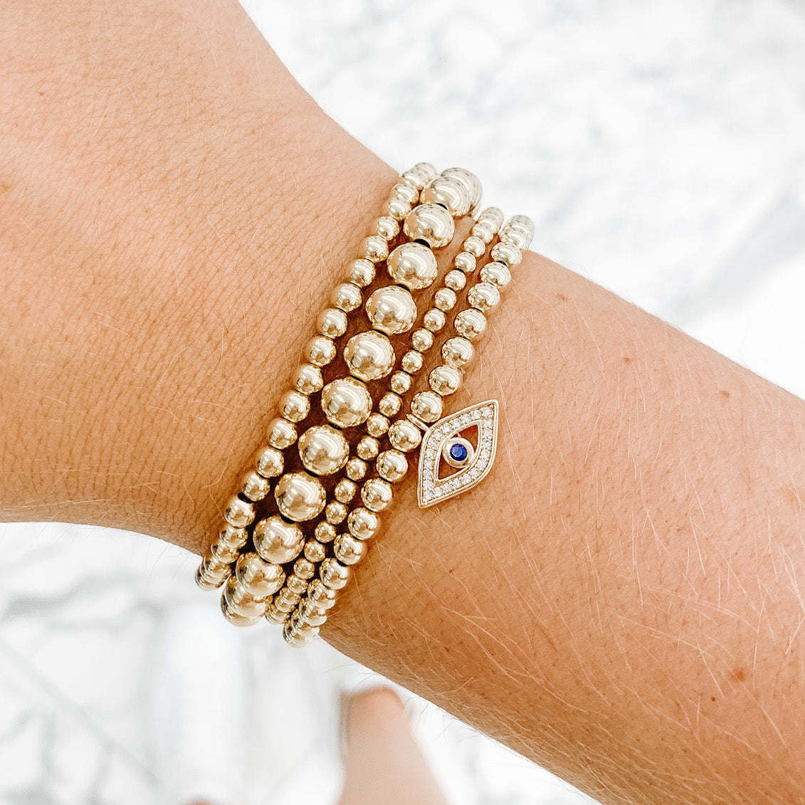 Children's Classic Gold Beaded Bracelet - Evil Eye