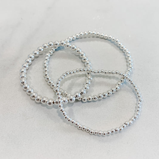 Classic Silver Beaded Bracelet Set