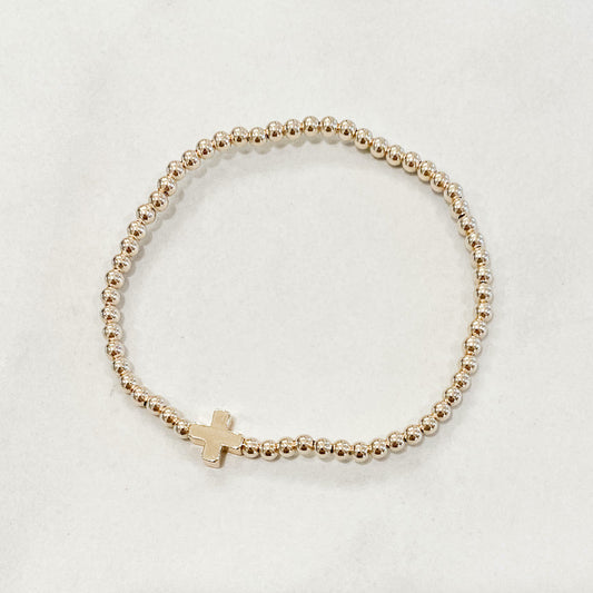 Children's Classic Gold Beaded Bracelet - Gold Cross