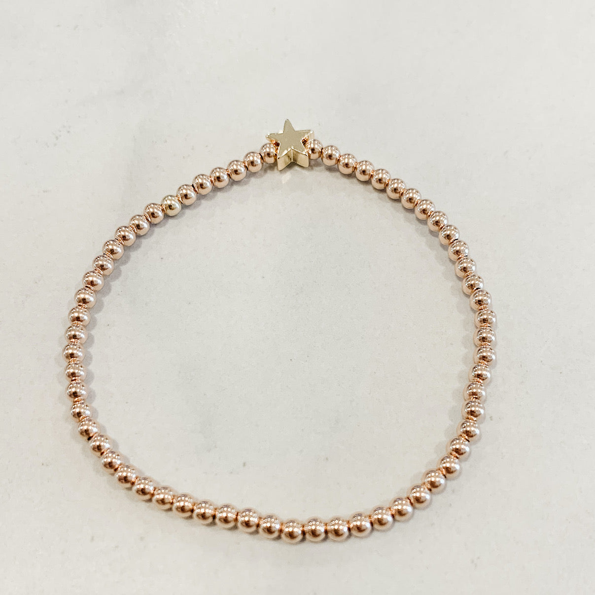 Classic Rose Gold Beaded Bracelet - Gold Star