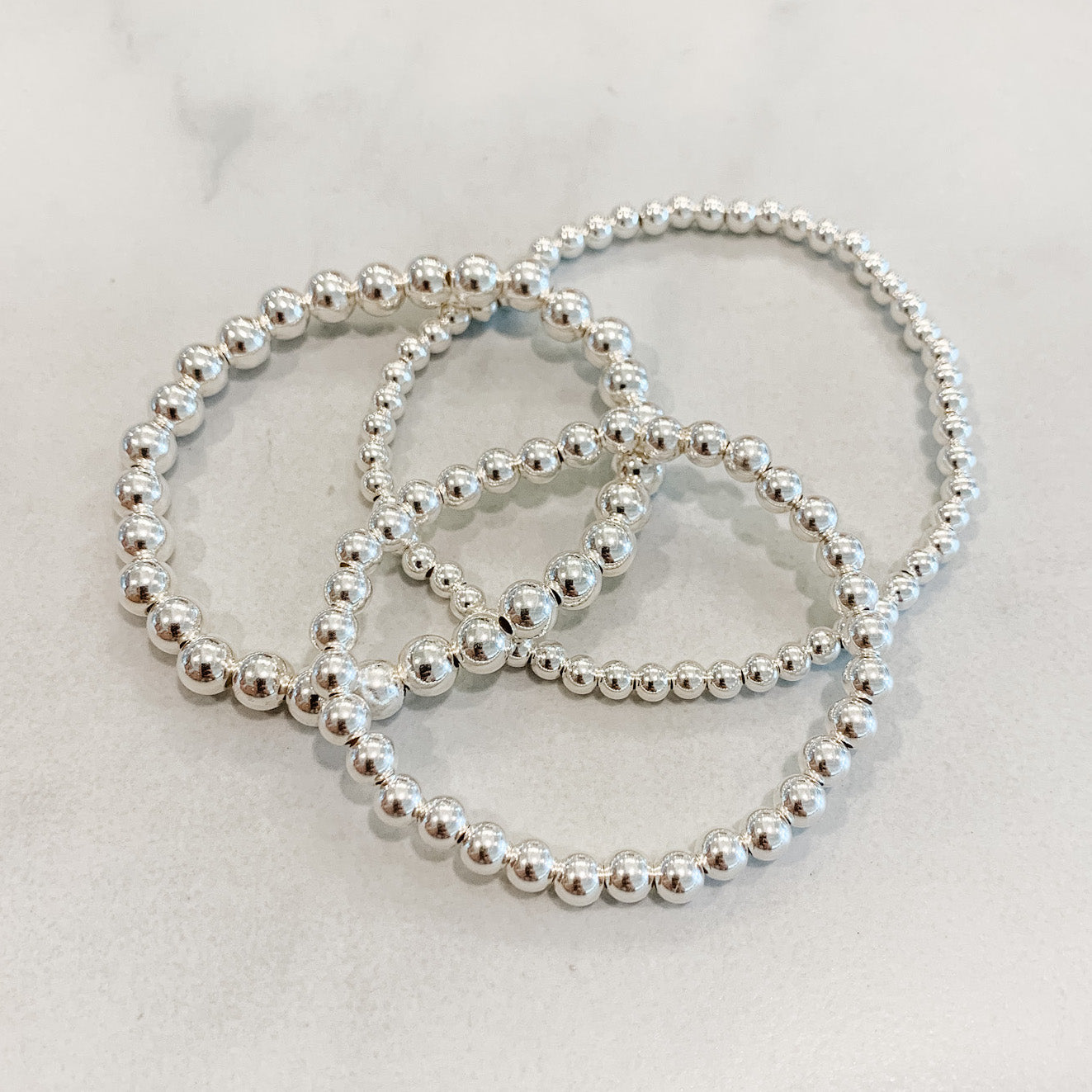 Children's Classic Silver Beaded Bracelet Set