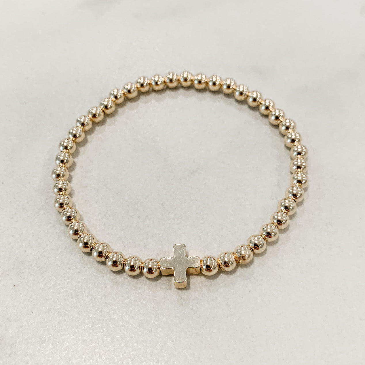 Classic Beaded Bracelet - Gold Cross