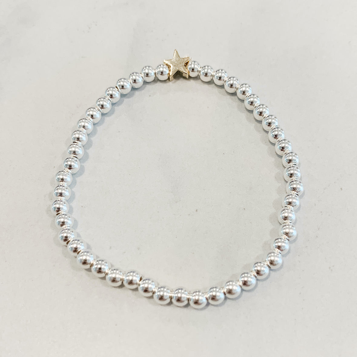 Classic Silver Beaded Bracelet - Gold Star