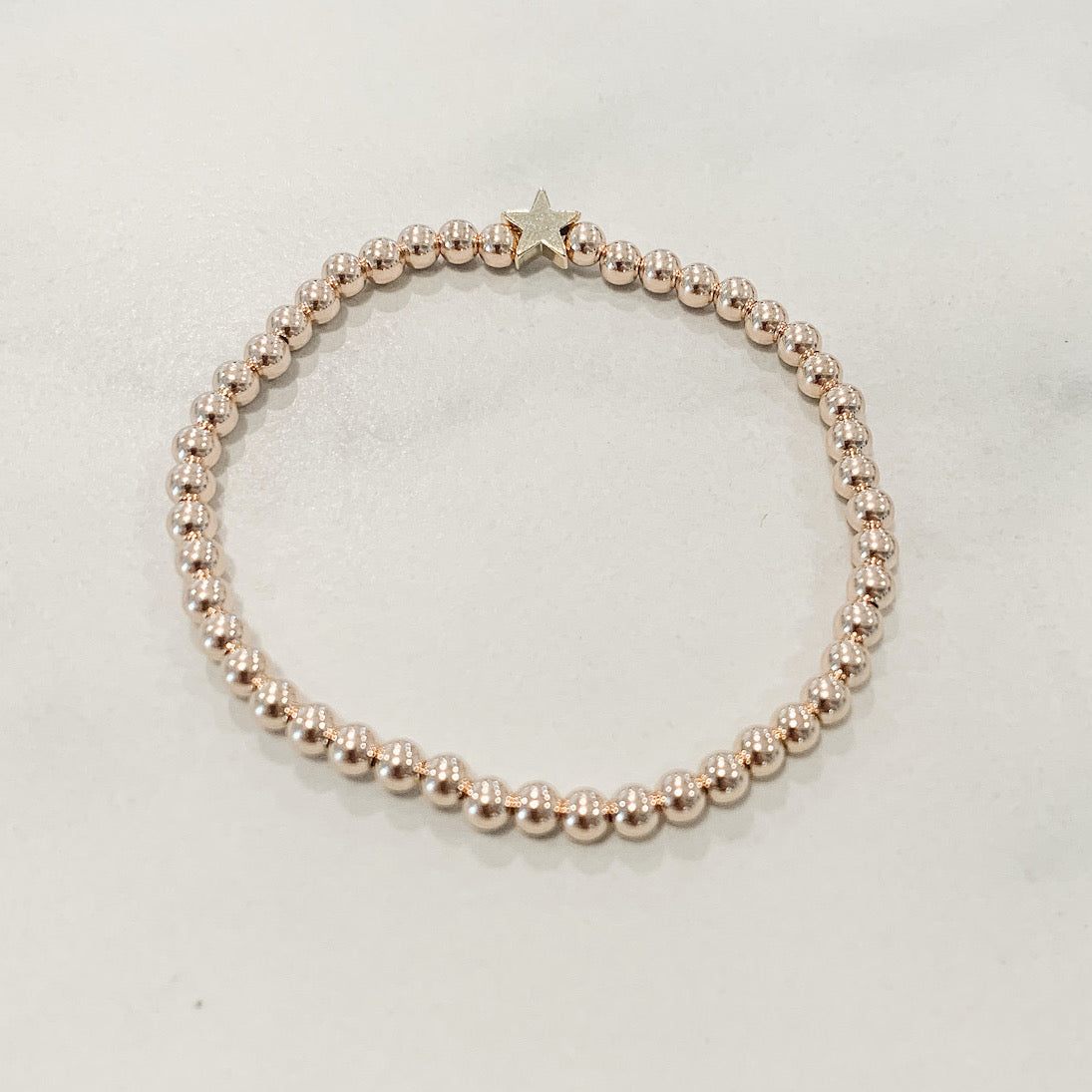 Classic Rose Gold Beaded Bracelet - Gold Star