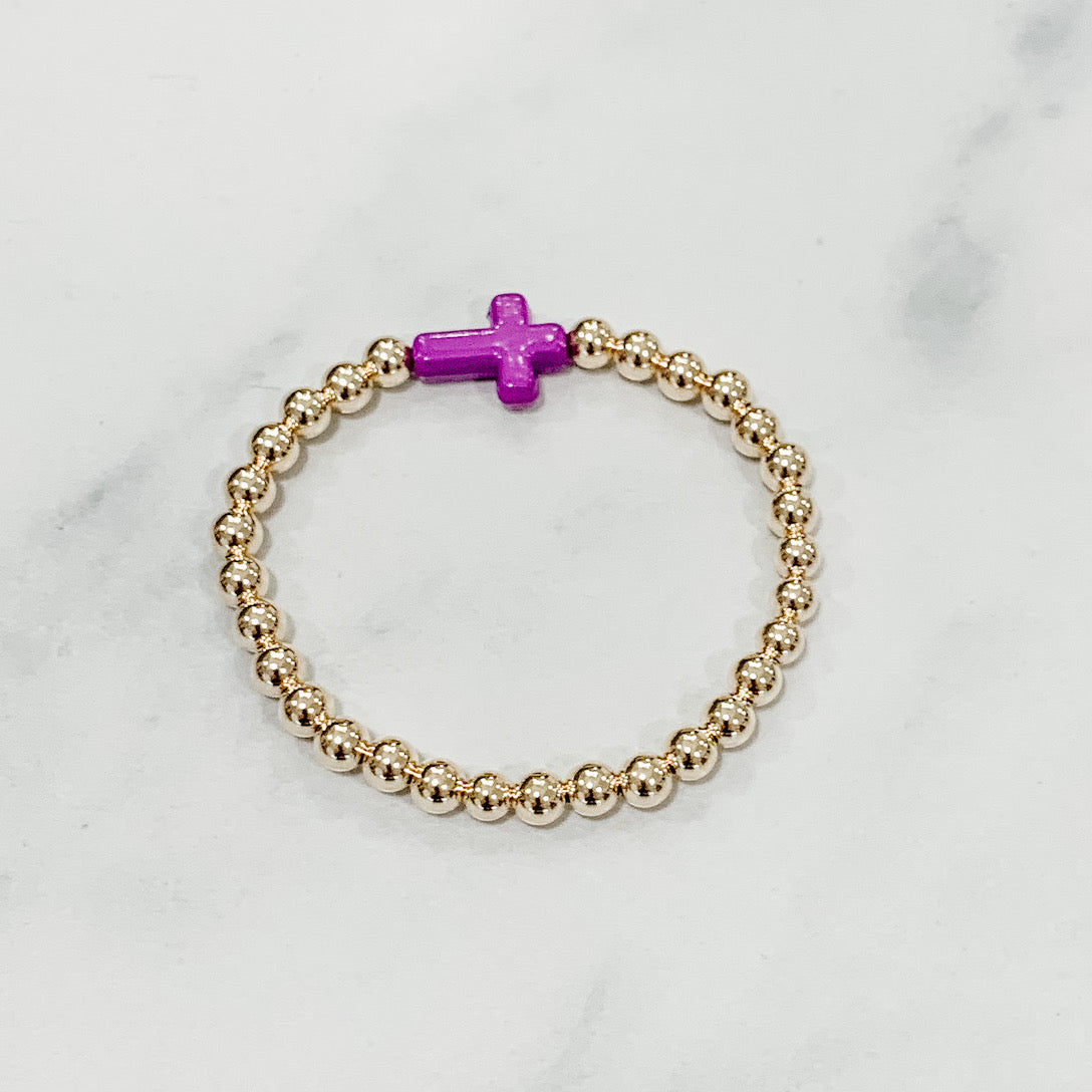 Children's Classic Gold Beaded Bracelet - Acrylic Cross