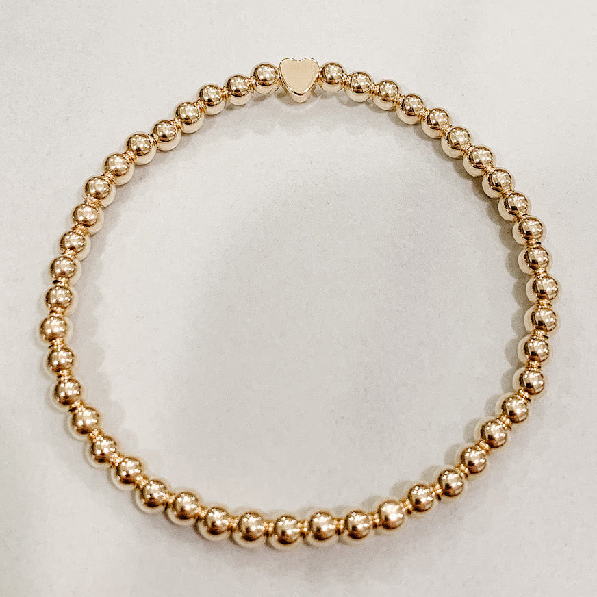 Children's Classic Gold Beaded Bracelet - Gold Heart