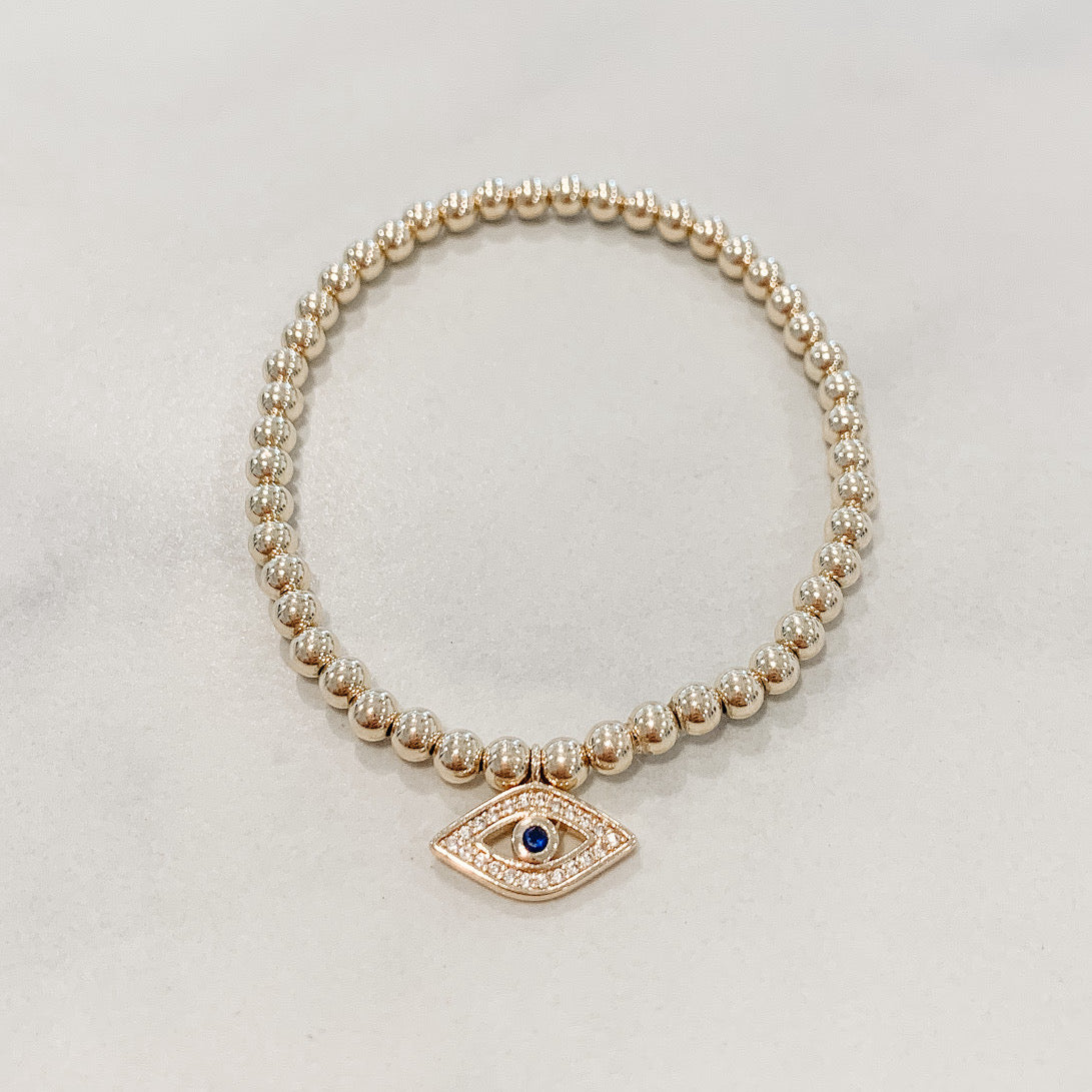 Children's Classic Gold Beaded Bracelet - Evil Eye
