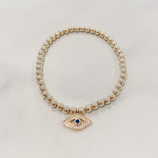 Children's Classic Gold Beaded Bracelet - Evil Eye